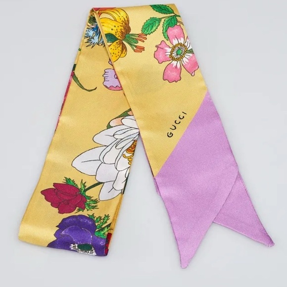 Gucci Accessories - Gucci Yellow and Lavender Floral Silk Scarf